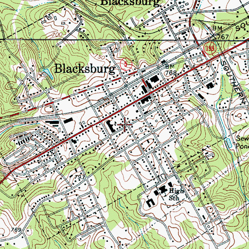 Topographic Map of Blacksburg Associate Reformed Presbyterian Church, SC
