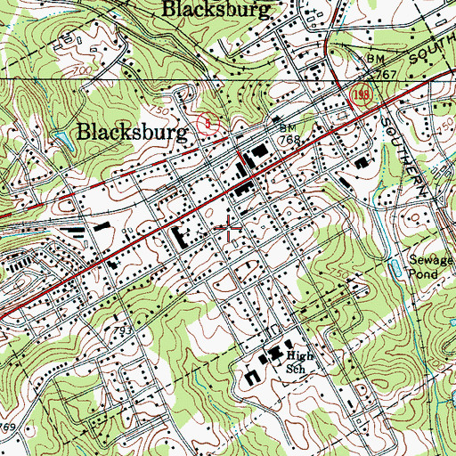 Topographic Map of Blacksburg Presbyterian Church (historical), SC