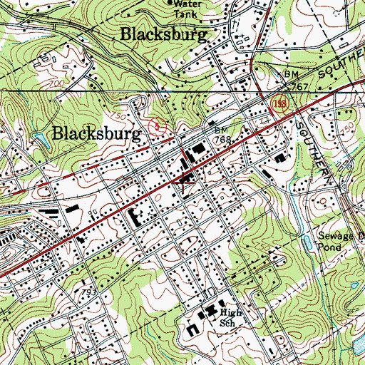 Topographic Map of First Baptist Church, SC