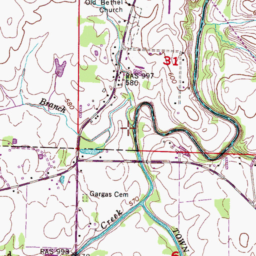 Topographic Map of Mulwee Branch, AL