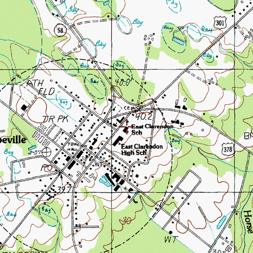 Topographic Map of East Clarendon School, SC