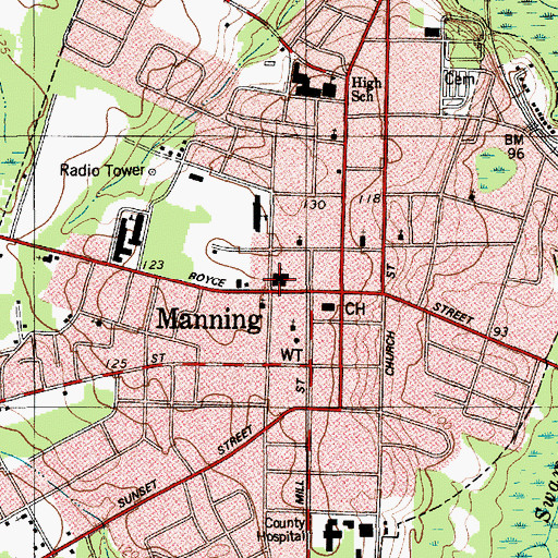 Topographic Map of Manning Baptist Church, SC