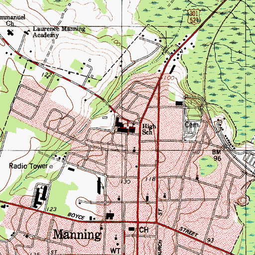 Topographic Map of Manning High School, SC