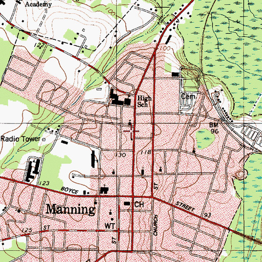 Topographic Map of Harvin Clarendon County Library, SC