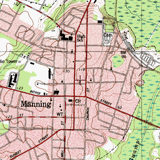 Topographic Map of Manning Methodist Church, SC