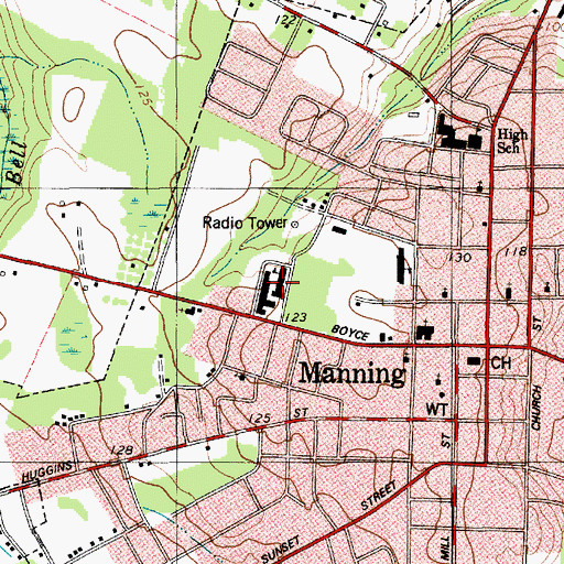 Topographic Map of Manning Middle School, SC