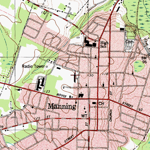 Topographic Map of Manning Primary School, SC