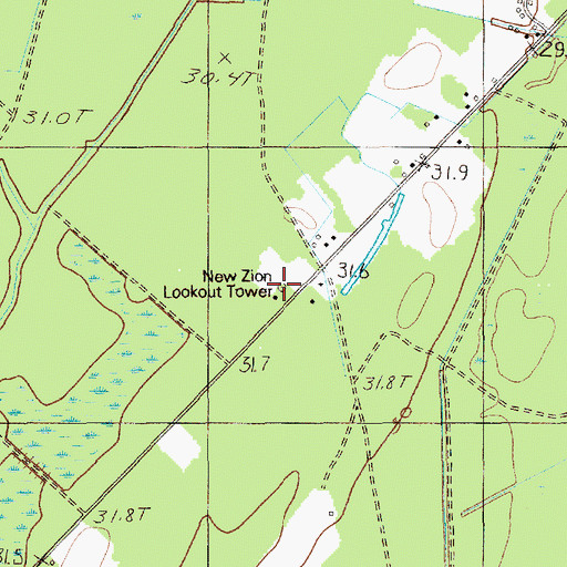 Topographic Map of New Zion Lookout Tower, SC