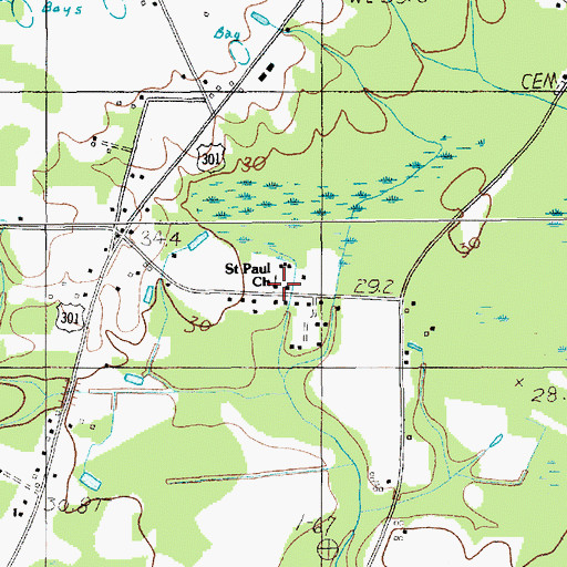 Topographic Map of Saint Paul Church, SC