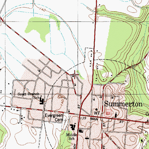 Topographic Map of Sanctified Church, SC