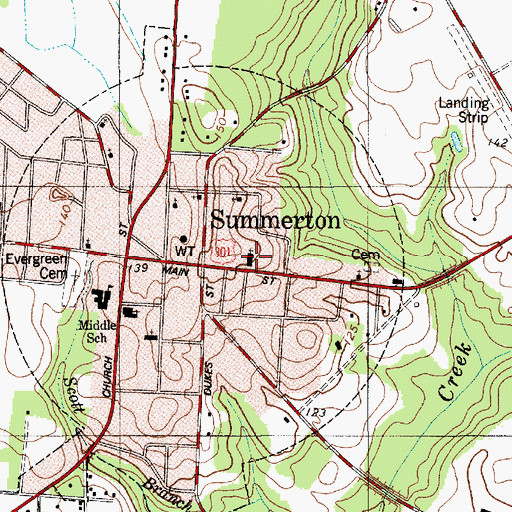 Topographic Map of Summerton Baptist Church, SC