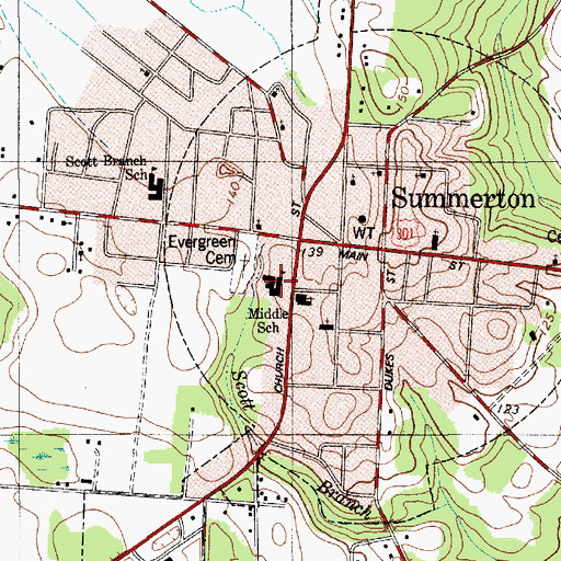 Topographic Map of Summerton High School (historical), SC