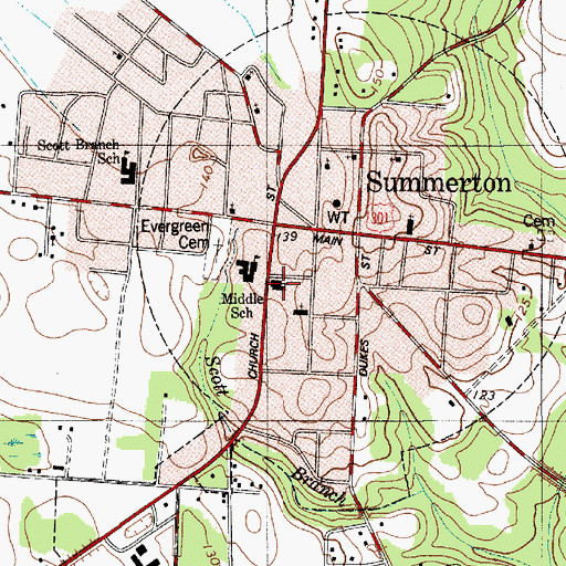 Topographic Map of Summerton Methodist Episcopal Church South, SC