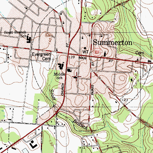 Topographic Map of Summerton Presbyterian Church, SC