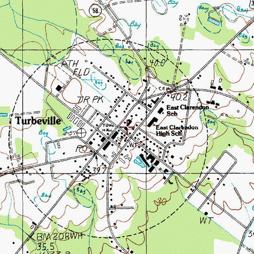 Topographic Map of Turbeville Town Hall, SC