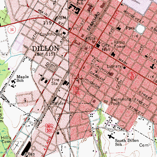 Topographic Map of Dillon Church of God, SC