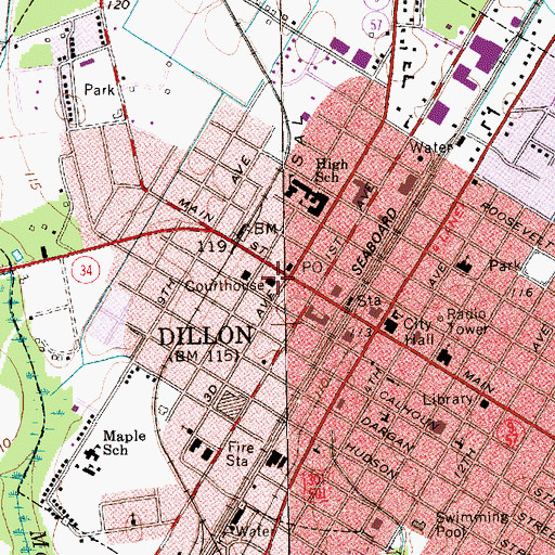 Topographic Map of Dillon County Courthouse, SC