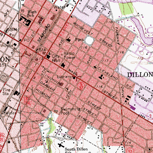 Topographic Map of Dunbar Memorial Public Library, SC