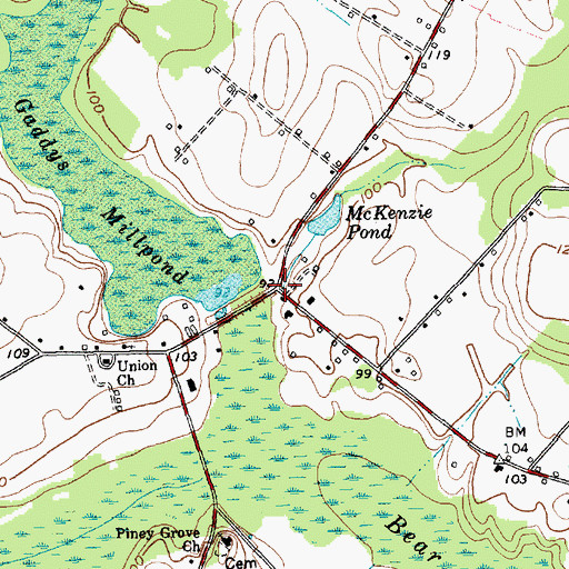 Topographic Map of Gaddys Mill, SC