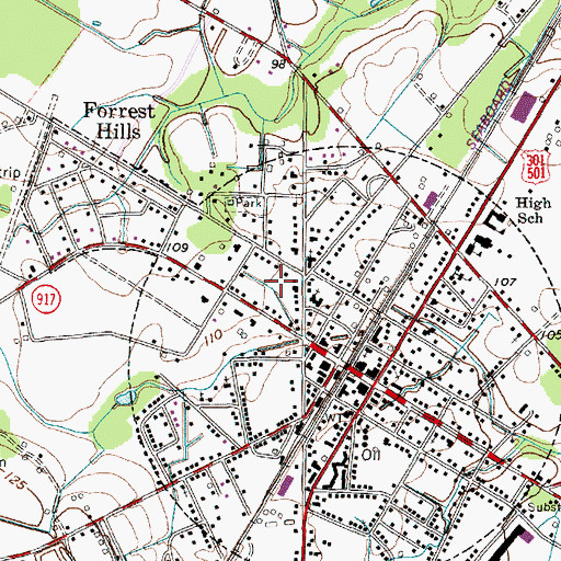 Topographic Map of Latta Historic District Number 1, SC