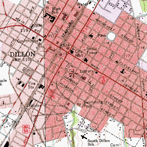 Topographic Map of Manning Baptist Church, SC