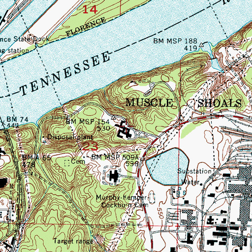Topographic Map of Muscle Shoals Reservation, AL