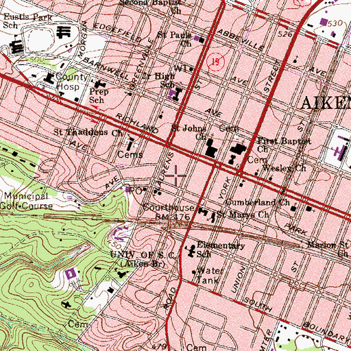 Topographic Map of Aiken City Hall, SC