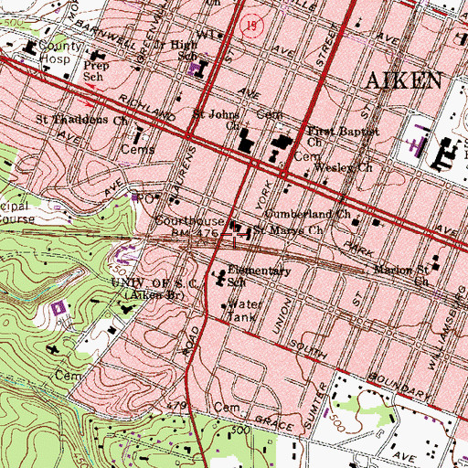 Topographic Map of Aiken County Jail, SC