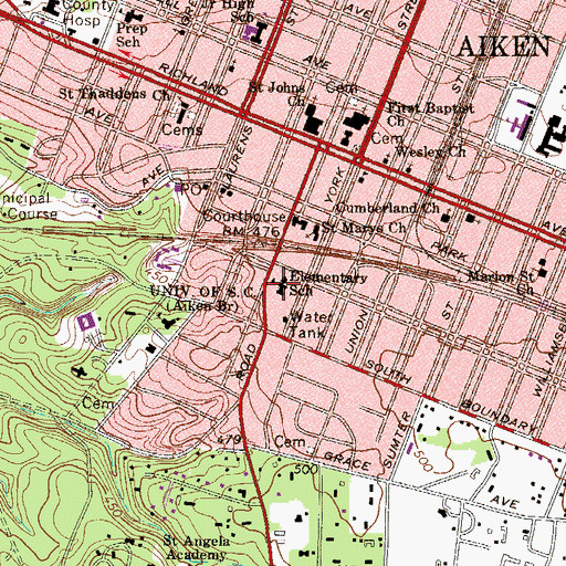 Topographic Map of Aiken Elementary School, SC