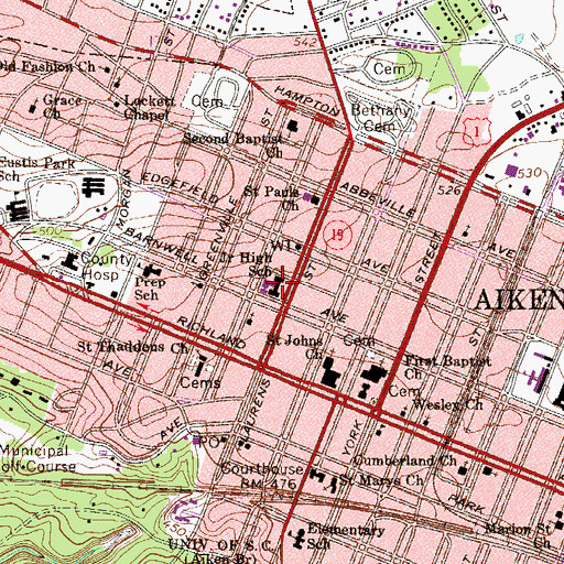 Topographic Map of Aiken Junior High School (historical), SC