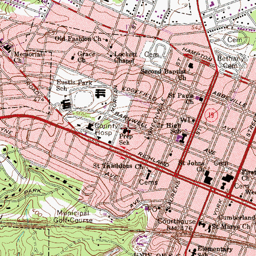 Topographic Map of Aiken Preparatory School, SC