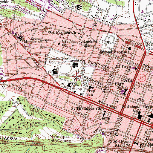 Topographic Map of Aiken Youth Center, SC