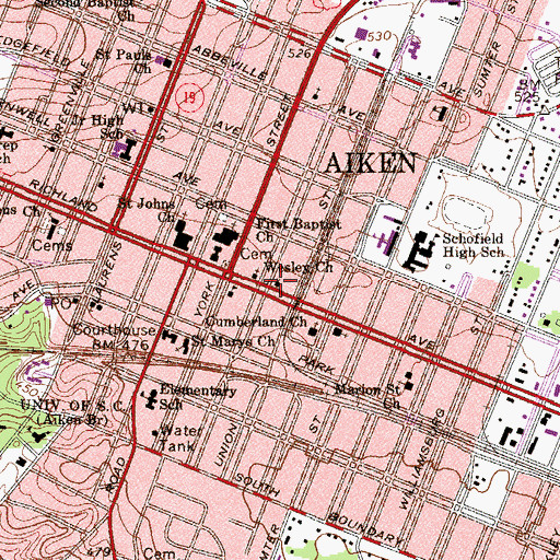 Topographic Map of All Saints Anglican Church, SC