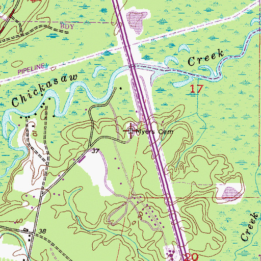 Topographic Map of Myers Cemetery, AL