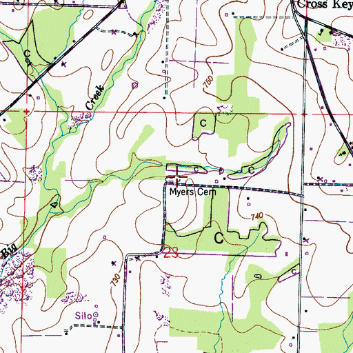 Topographic Map of Myers Cemetery, AL