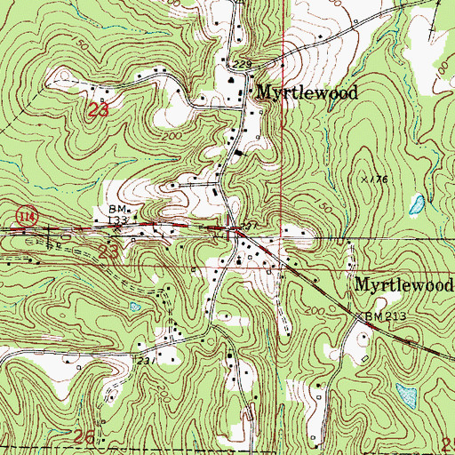 Topographic Map of Myrtlewood, AL