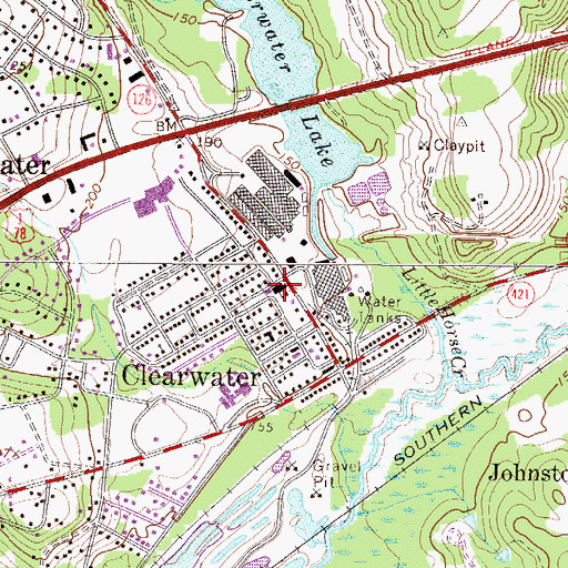 Topographic Map of Clearwater First Baptist Church, SC