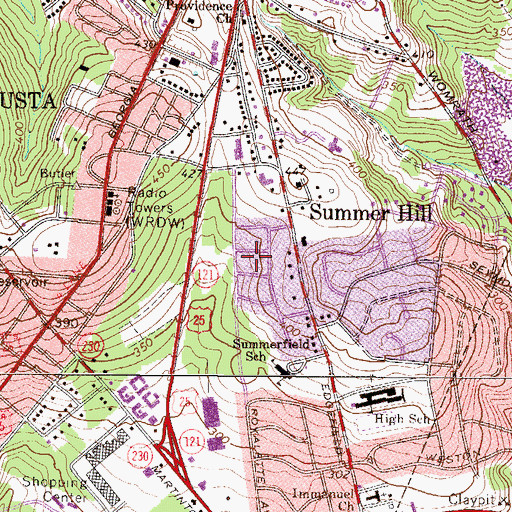 Topographic Map of Edgefield Heights, SC