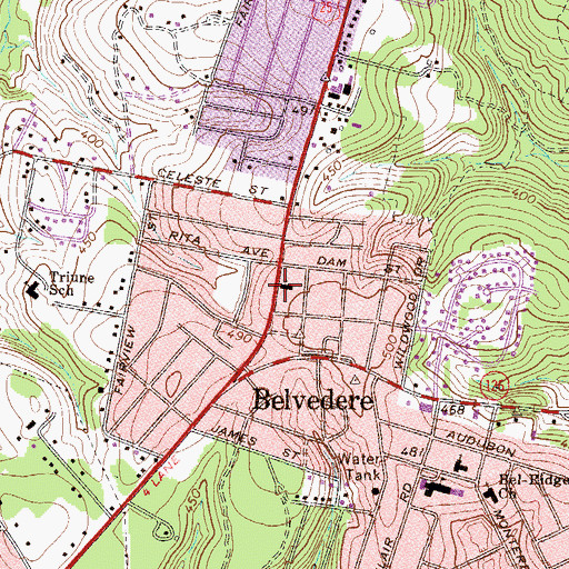 Topographic Map of First Baptist Church of Belvedere, SC