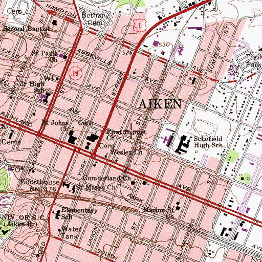 Topographic Map of Immanuel Presbyterian Church (historical), SC