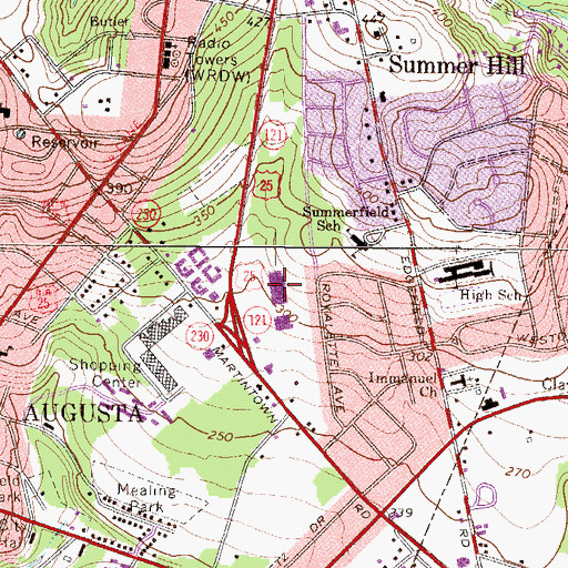 Topographic Map of Martintown Plaza Shopping Center, SC
