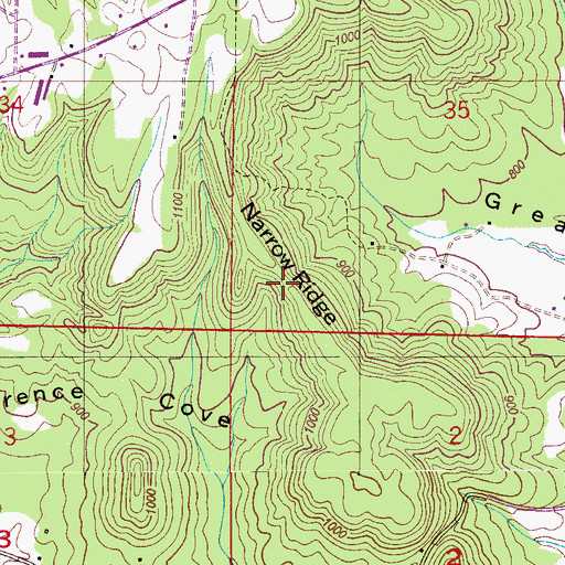 Topographic Map of Narrow Ridge, AL