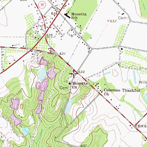 Topographic Map of Monetta School (historical), SC