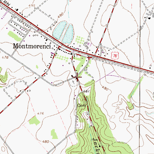 Topographic Map of Montmorenci Baptist Church, SC