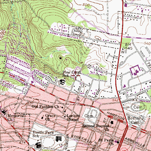 Topographic Map of Pinecrest, SC