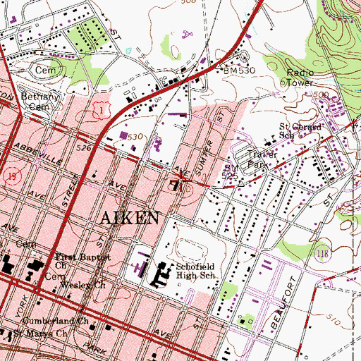Topographic Map of Pinecrest Elementary School, SC