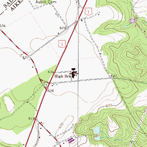 Topographic Map of Ridge Spring-Monetta High School, SC
