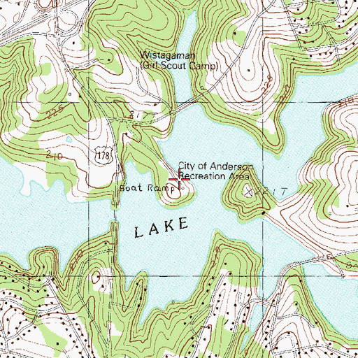Topographic Map of City of Anderson Recreation Area, SC