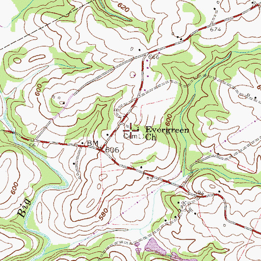 Topographic Map of Evergreen School (historical), SC