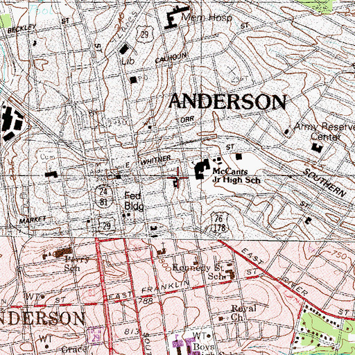 Topographic Map of First Baptist Church, SC